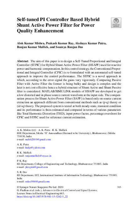 (PDF) Self-tuned PI Controller Based Hybrid Shunt Active Power Filter ...