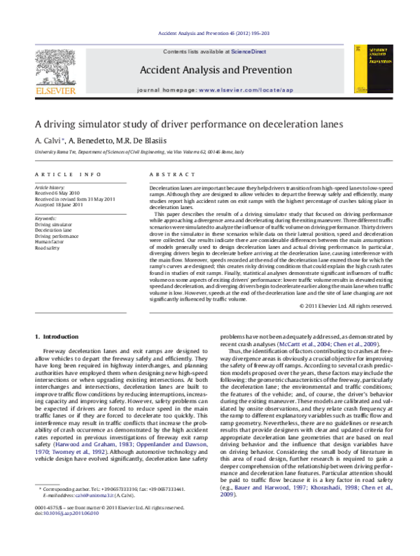 (PDF) A driving simulator study of driver performance on deceleration lanes