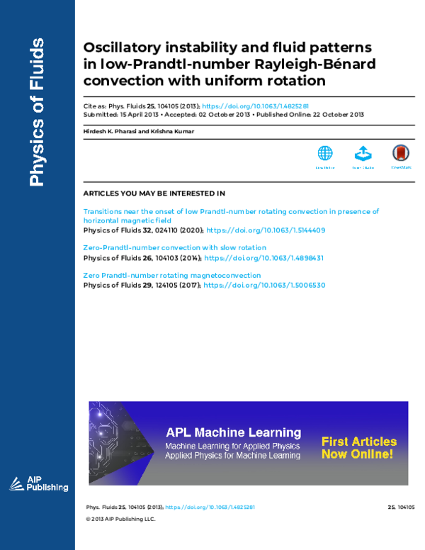 (PDF) Oscillatory instability and fluid patterns in low-Prandtl-number ...
