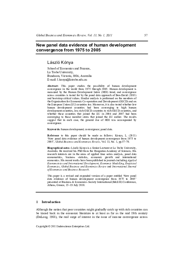 (PDF) New panel data evidence of human development convergence from ...
