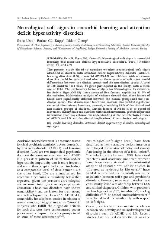 Photo inspiration: Picture Idea: Pdf Neurological Soft Signs In Comorbid Learning And Attention