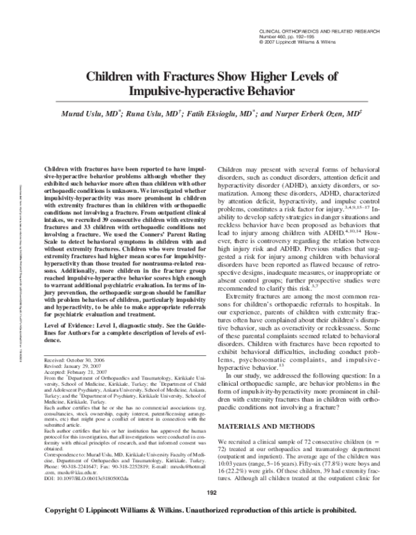 (PDF) Children with Fractures Show Higher Levels of Impulsive ...