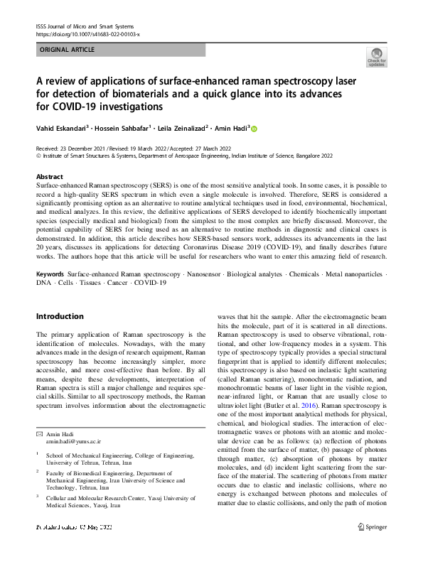 (PDF) A review of applications of surface-enhanced raman spectroscopy ...