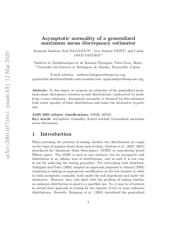 (PDF) Asymptotic normality of a generalized maximum mean discrepancy ...