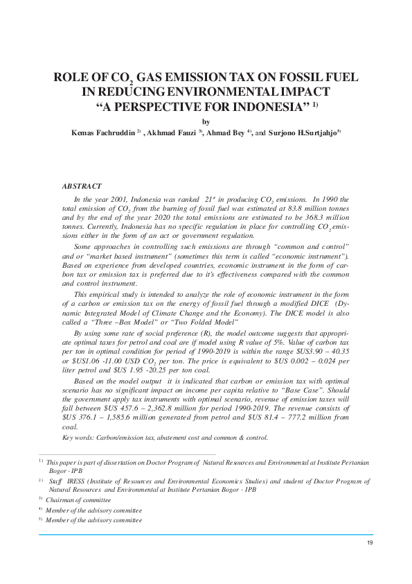 (PDF) Role of CO2 Gas Emission Tax on Fossil Fuel in Reducing ...