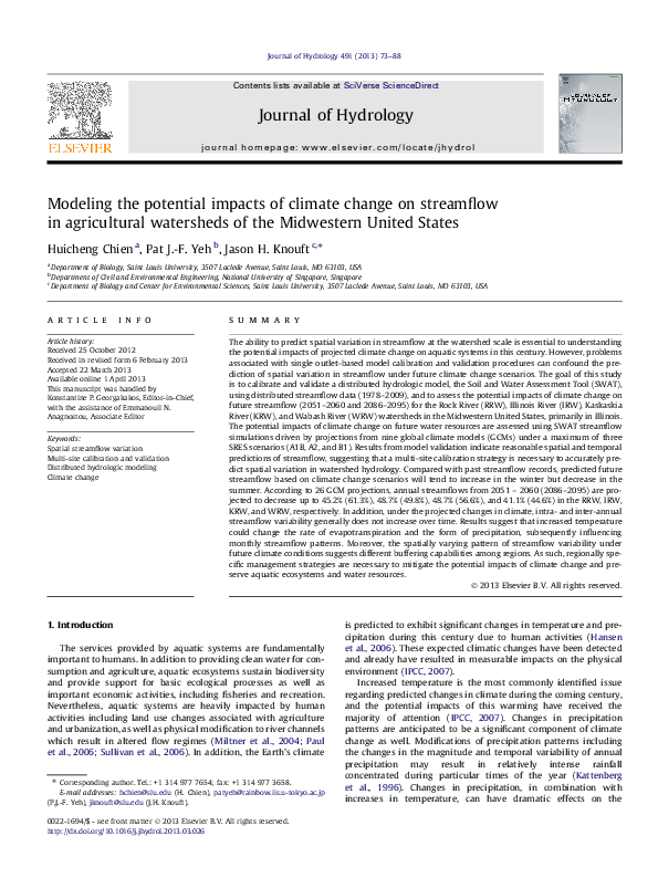 (PDF) Modeling the potential impacts of climate change on streamflow in ...