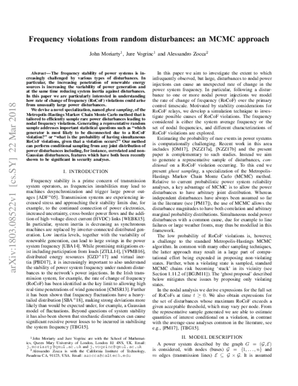 (PDF) Frequency violations from random disturbances: an MCMC approach