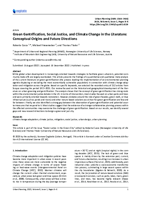 (PDF) Green Gentrification, Social Justice, and Climate Change in the ...