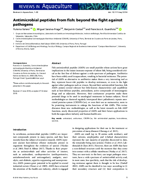(PDF) Antimicrobial peptides from fish: beyond the fight against pathogens