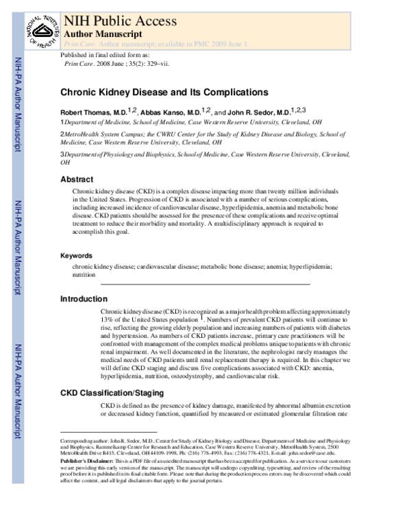 (PDF) Chronic Kidney Disease and Its Complications