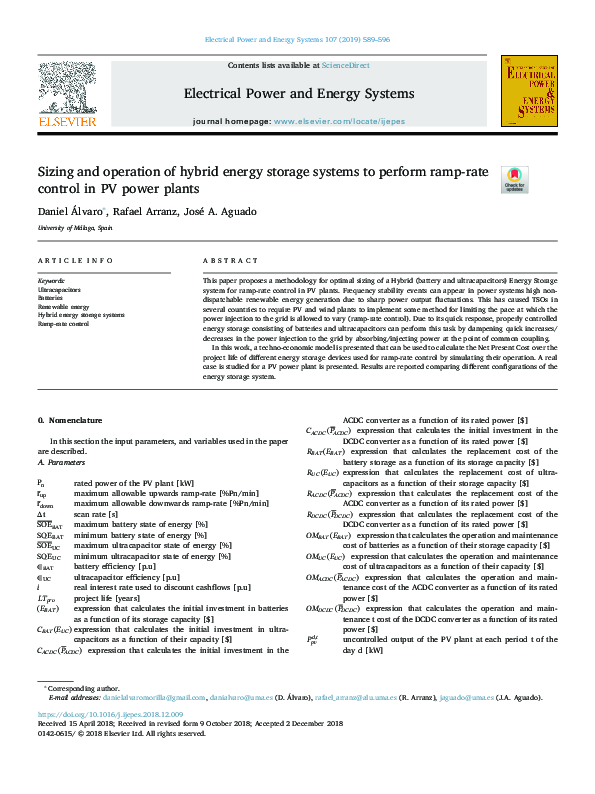 (PDF) Sizing and operation of hybrid energy storage systems to perform ...