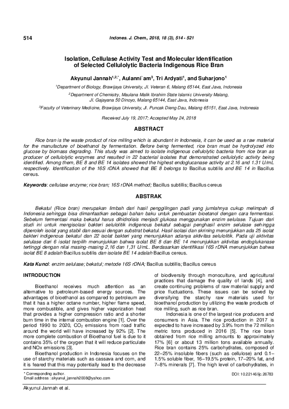 (PDF) Isolation, Cellulase Activity Test and Molecular Identification ...