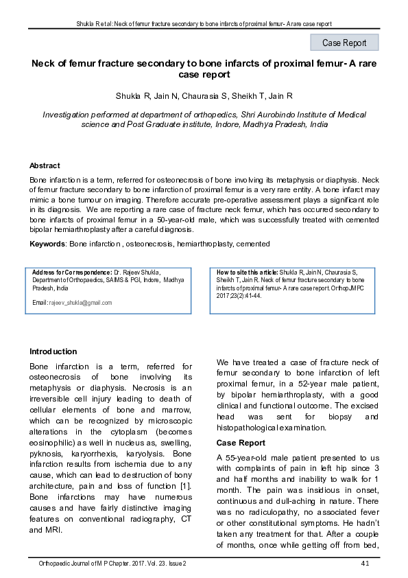 (PDF) Neck of femur fracture secondary to bone infarcts of proximal ...