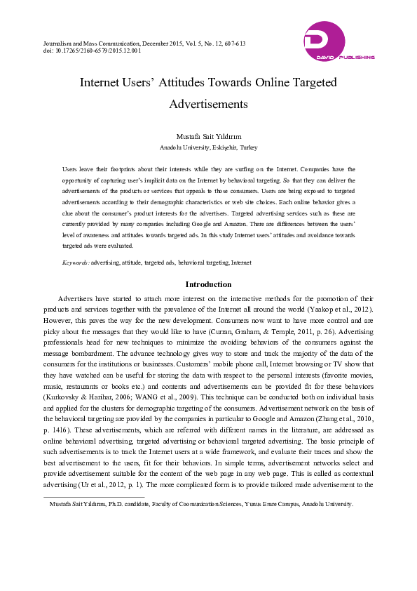 (PDF) Internet Users’ Attitudes Towards Online Targeted Advertisements
