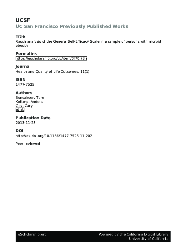 (PDF) Rasch analysis of the General Self-Efficacy Scale in a sample of ...