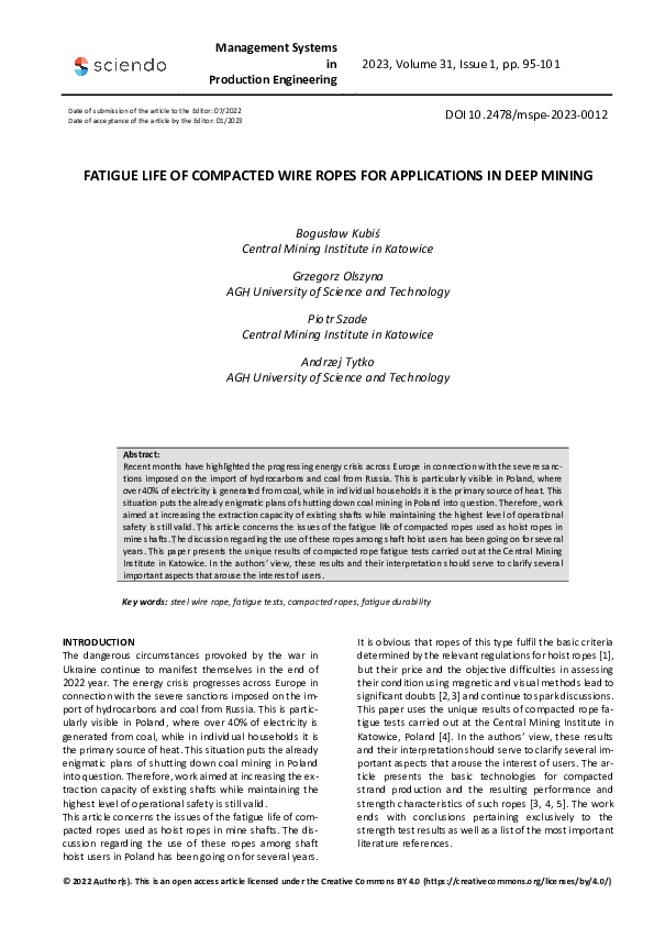(PDF) Fatigue Life of Compacted Wire Ropes for Applications in Deep Mining