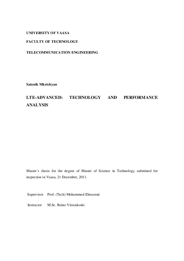(PDF) LTE Advanced: Technology and Performance Analysis