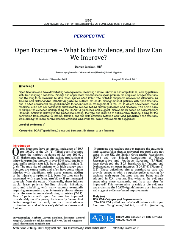 (PDF) Open Fractures What Is the Evidence, and How Can We Improve? Darren sandean Academia.edu