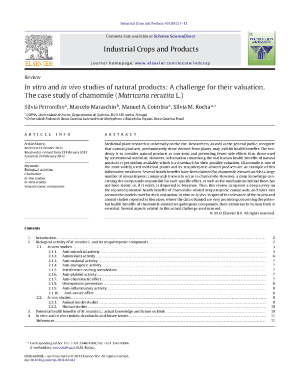 (PDF) In vitro and in vivo studies of natural products: A challenge for ...