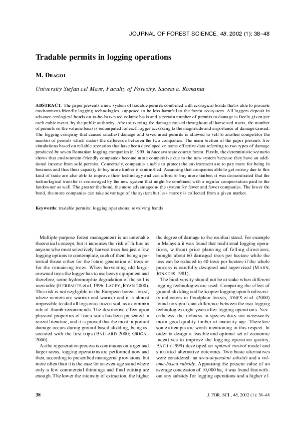 (PDF) Tradable permits in logging operations