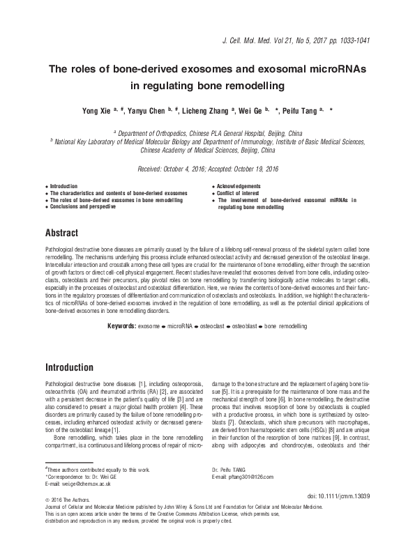 (PDF) The roles of bone-derived exosomes and exosomal microRNAs in ...