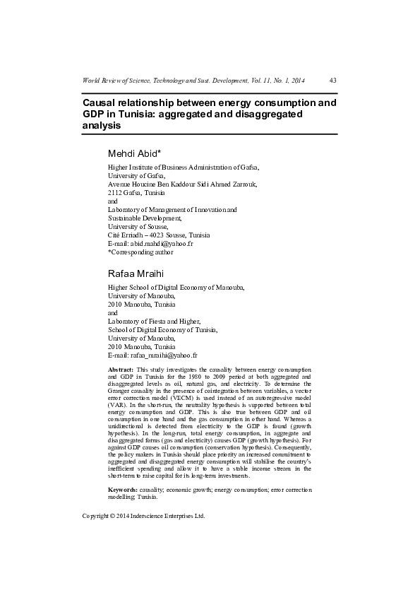 (PDF) Causal relationship between energy consumption and GDP in Tunisia ...