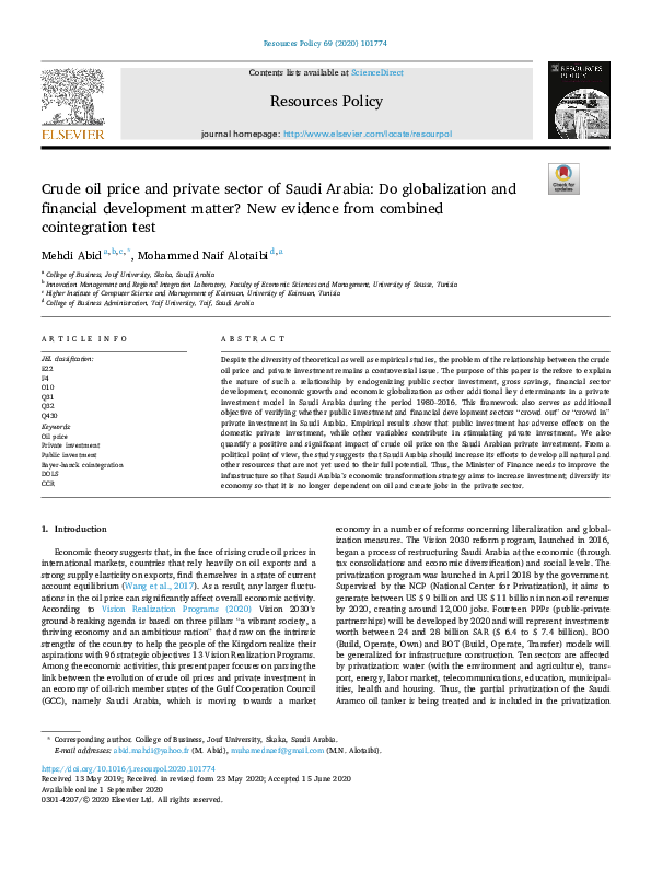 (PDF) Crude oil price and private sector of Saudi Arabia