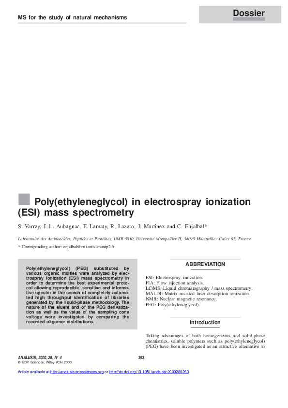 (PDF) Poly(ethyleneglycol) in electrospray ionization (ESI) mass ...
