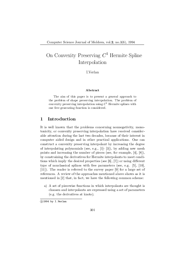 (PDF) On Convexity Preserving C1 Hermite Spline Interpolation