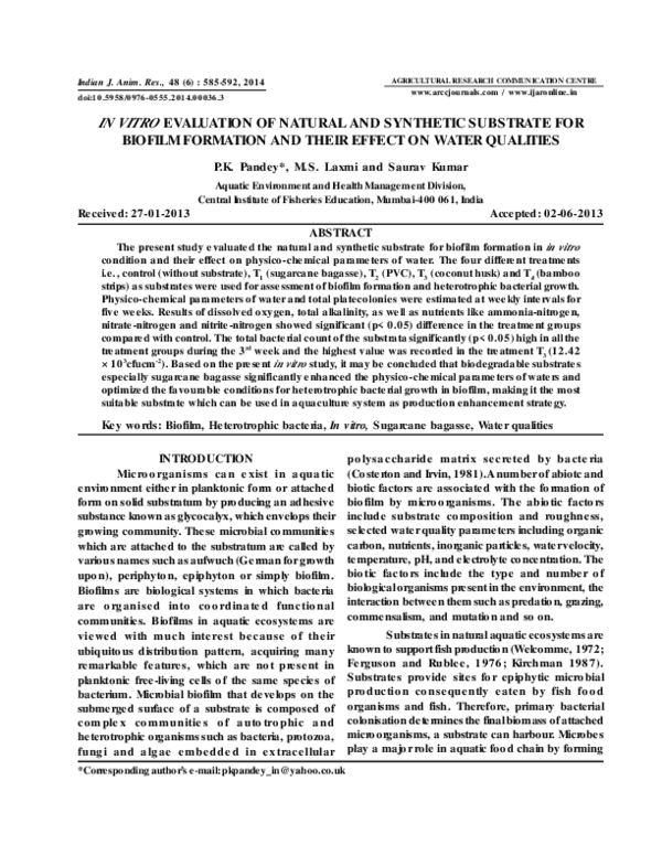 (PDF) In vitroevaluation of natural and synthetic substrate for biofilm ...