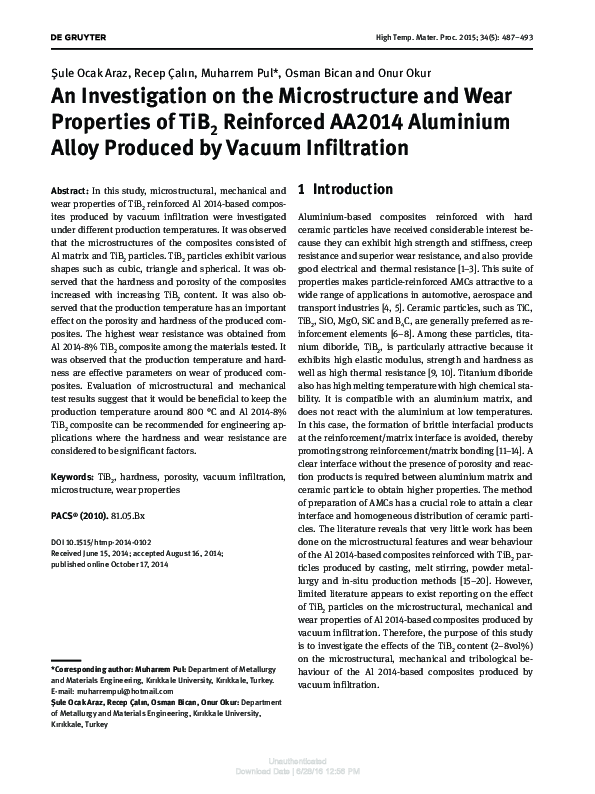 (PDF) An Investigation on the Microstructure and Wear Properties of ...