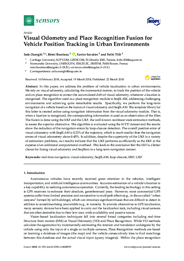 (PDF) Visual Odometry and Place Recognition Fusion for Vehicle Position ...