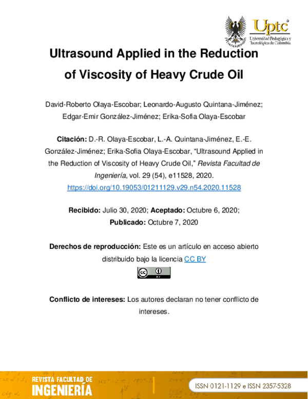 (PDF) Ultrasound Applied in the Reduction of Viscosity of Heavy Crude Oil