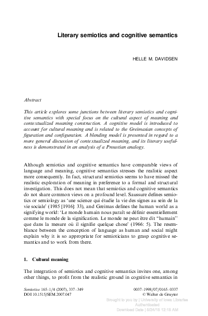 (PDF) Literary semiotics and cognitive semantics
