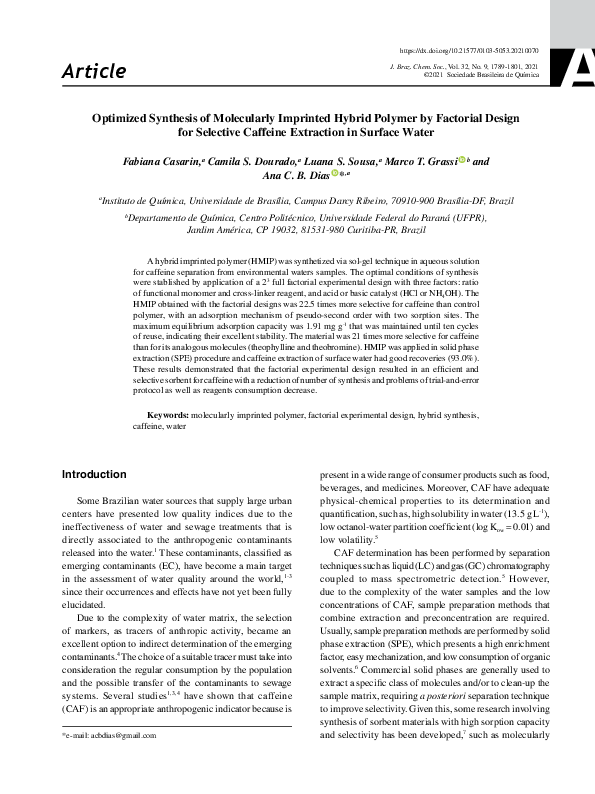 (PDF) Optimized Synthesis of Molecularly Imprinted Hybrid Polymer by ...
