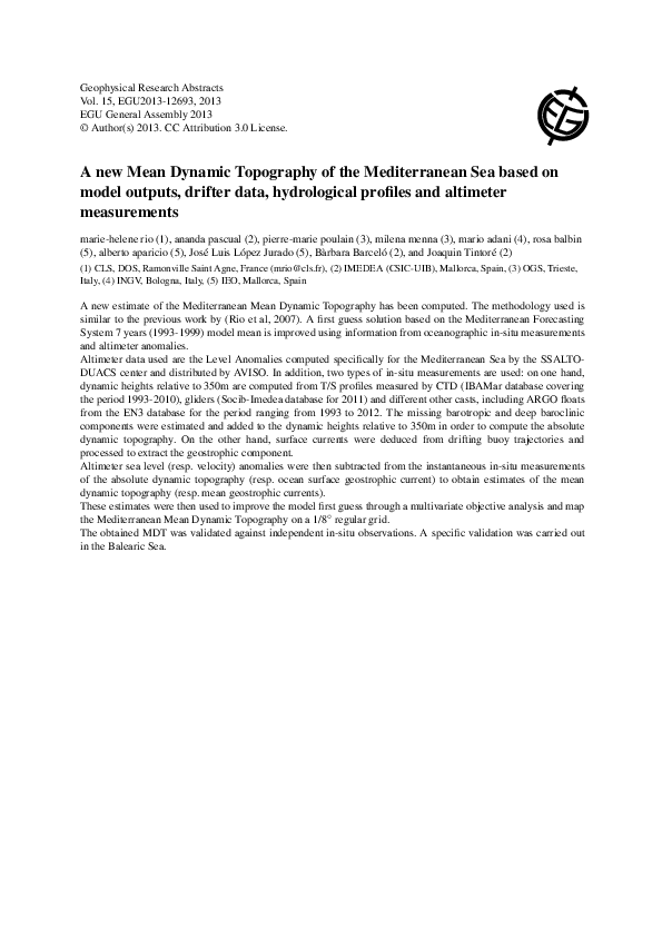 (PDF) A new Mean Dynamic Topography of the Mediterranean Sea based on ...