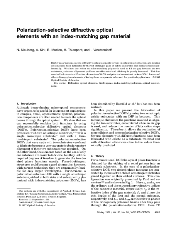(PDF) Polarization-selective diffractive optical elements with an index ...