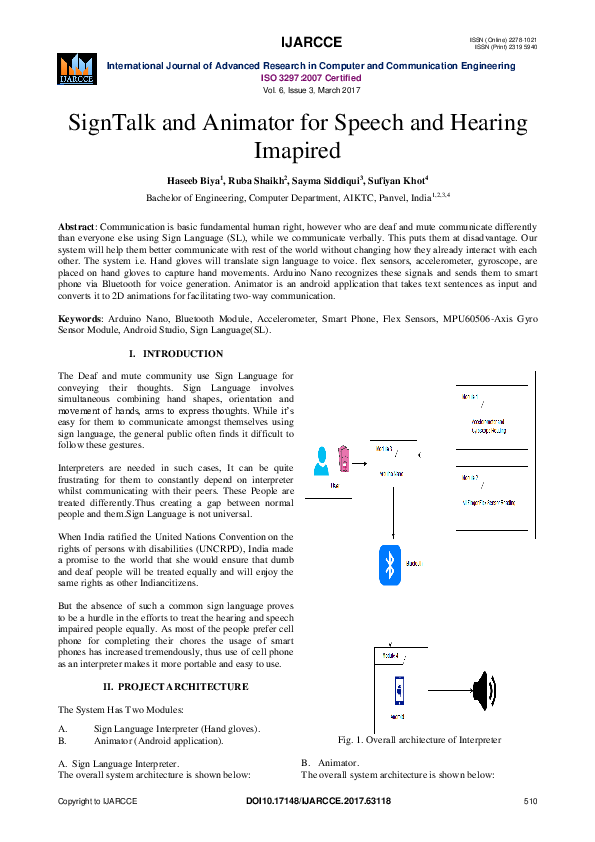 (PDF) SignTalk and Animator for Speech and Hearing Imapired
