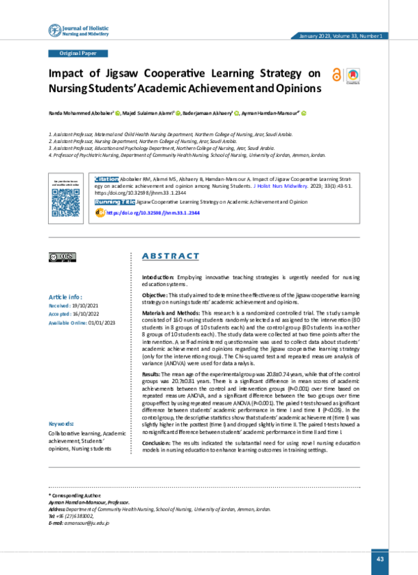 (PDF) Impact of Jigsaw Cooperative Learning Strategy on Nursing ...