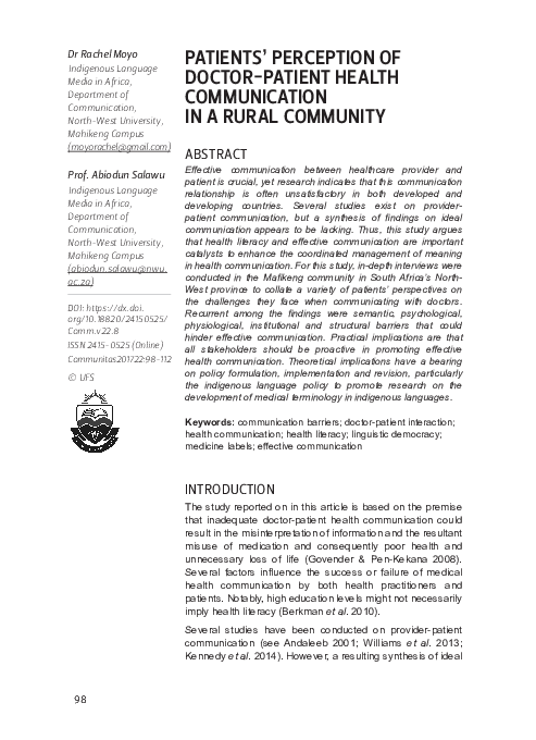 (PDF) Patients’ Perception of Doctor-Patient Health Communication in a ...