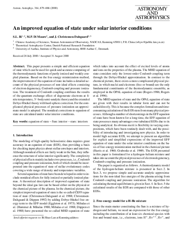 (PDF) An Improved Equation of State Under Solar Interior Conditions