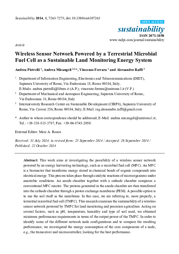 (PDF) Article Wireless Sensor Network Powered by a Terrestrial ...