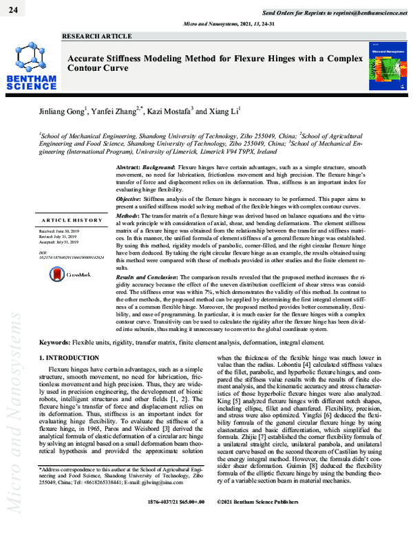 (PDF) Accurate Stiffness Modeling Method for Flexure Hinges with a ...