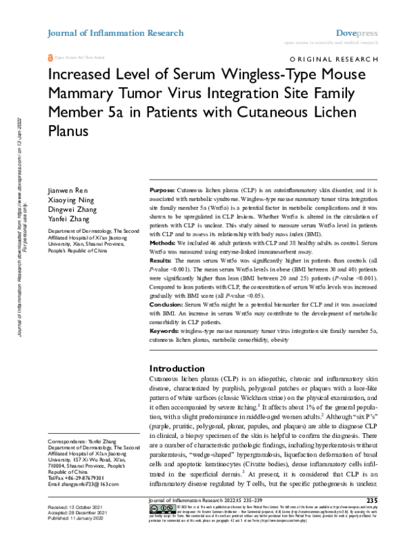 (PDF) Increased Level of Serum Wingless-Type Mouse Mammary Tumor Virus ...