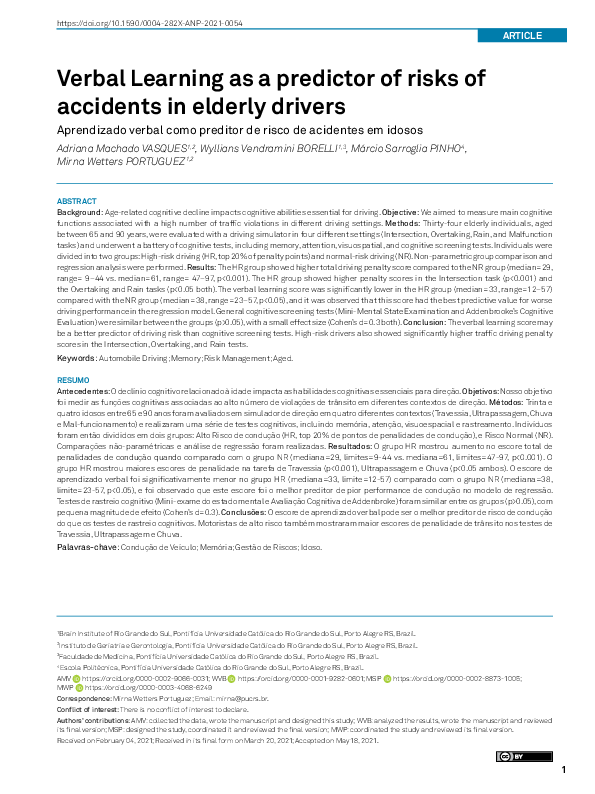 (PDF) Verbal Learning as a predictor of risks of accidents in elderly ...