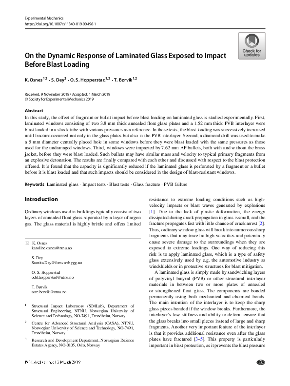 (PDF) On the Dynamic Response of Laminated Glass Exposed to Impact ...