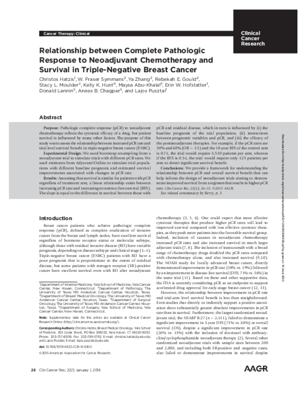 (PDF) Relationship between complete pathologic response to neoadjuvant ...