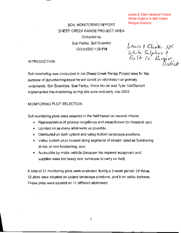 (PDF) SOIL MONITORING REPORT SHEEP CREEK RANGE PROJECT AREA Compiled by