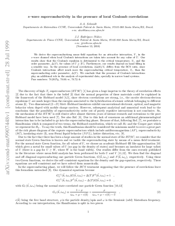 (PDF) s-wave superconductivity in the presence of local Coulomb ...