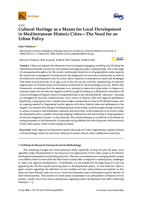 (PDF) Yiota Theodora, 'Cultural Heritage as a Means for Local ...